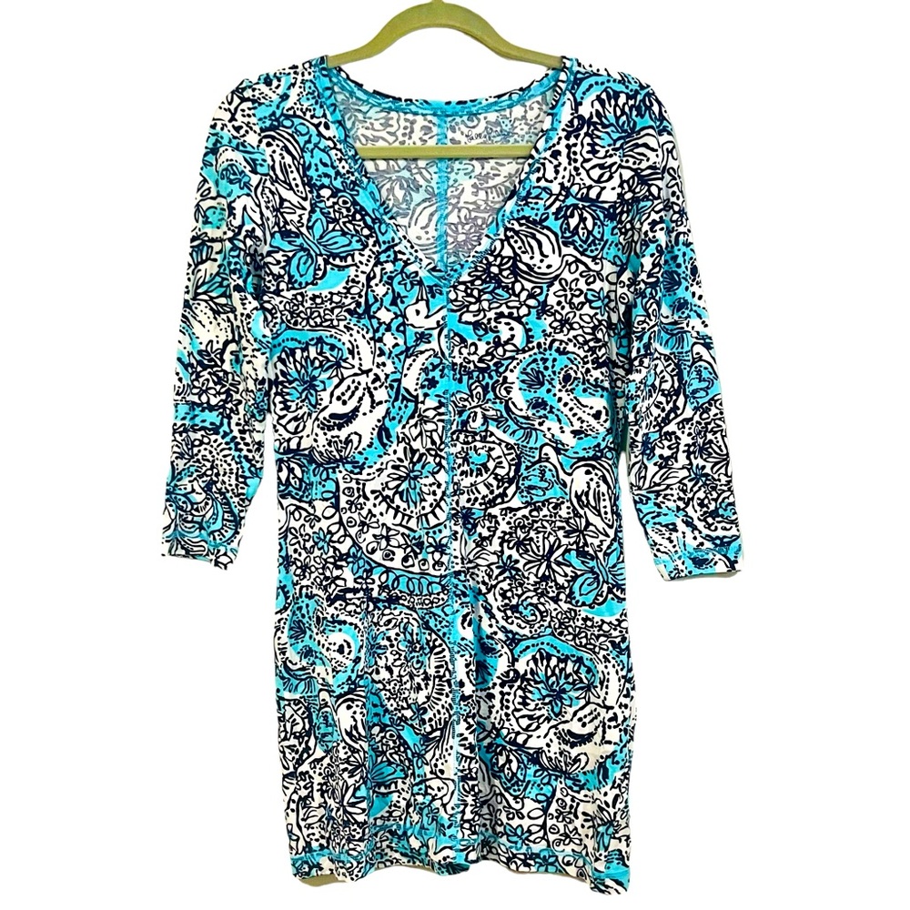 Lilly Pulitzer 100% Pima Cotton Juliet Dress in Shorely Blue Print